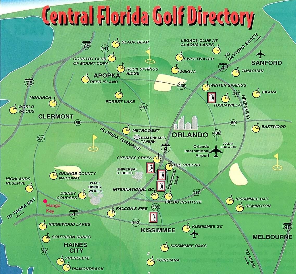 mapa Orlando golfových hřišť